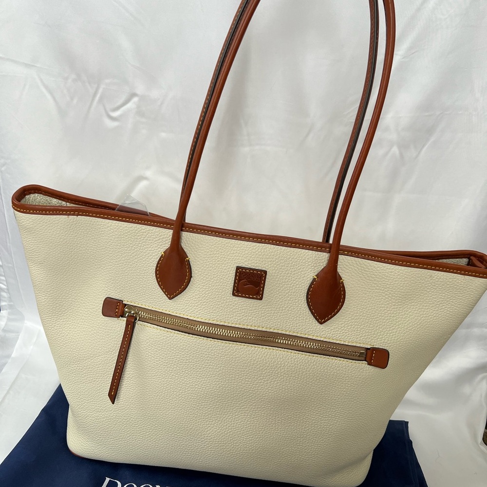 Dooney & Bourke Pebble Grain White and Tan Tote Bag